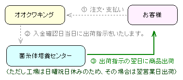 菌糸ブロックのご注文から出荷までの流れ